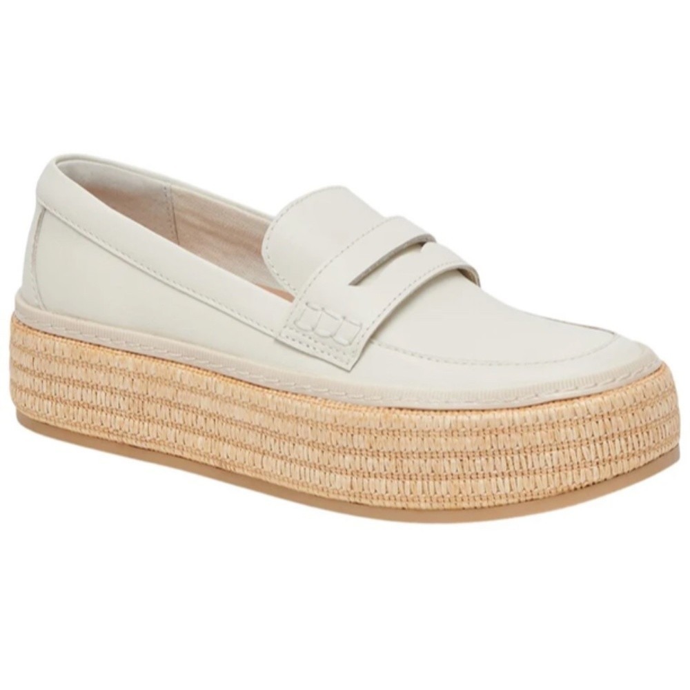 Dolce Vita Ranna Loafer Espadrille Platform Cream Leather Slip On Shoes-9.5M